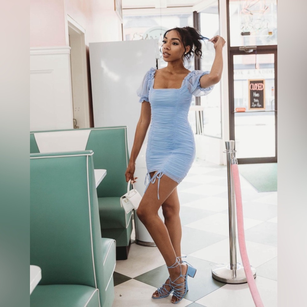 Baby Blue Ruffle Tie Dress